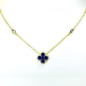 Elegant 18K Gold and Blue Sapphire  Pendant Necklace